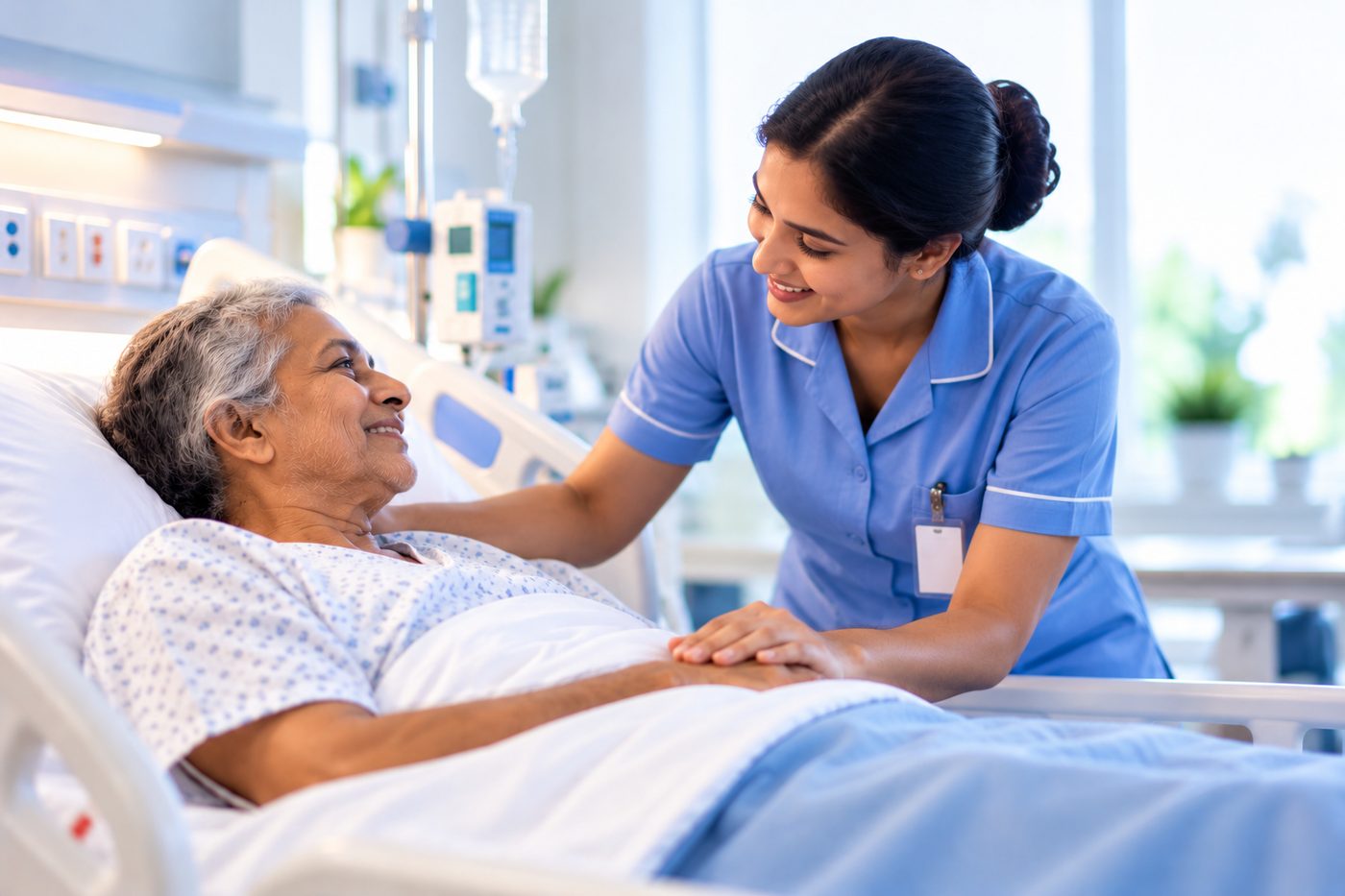 A care person at a patient's bedside
